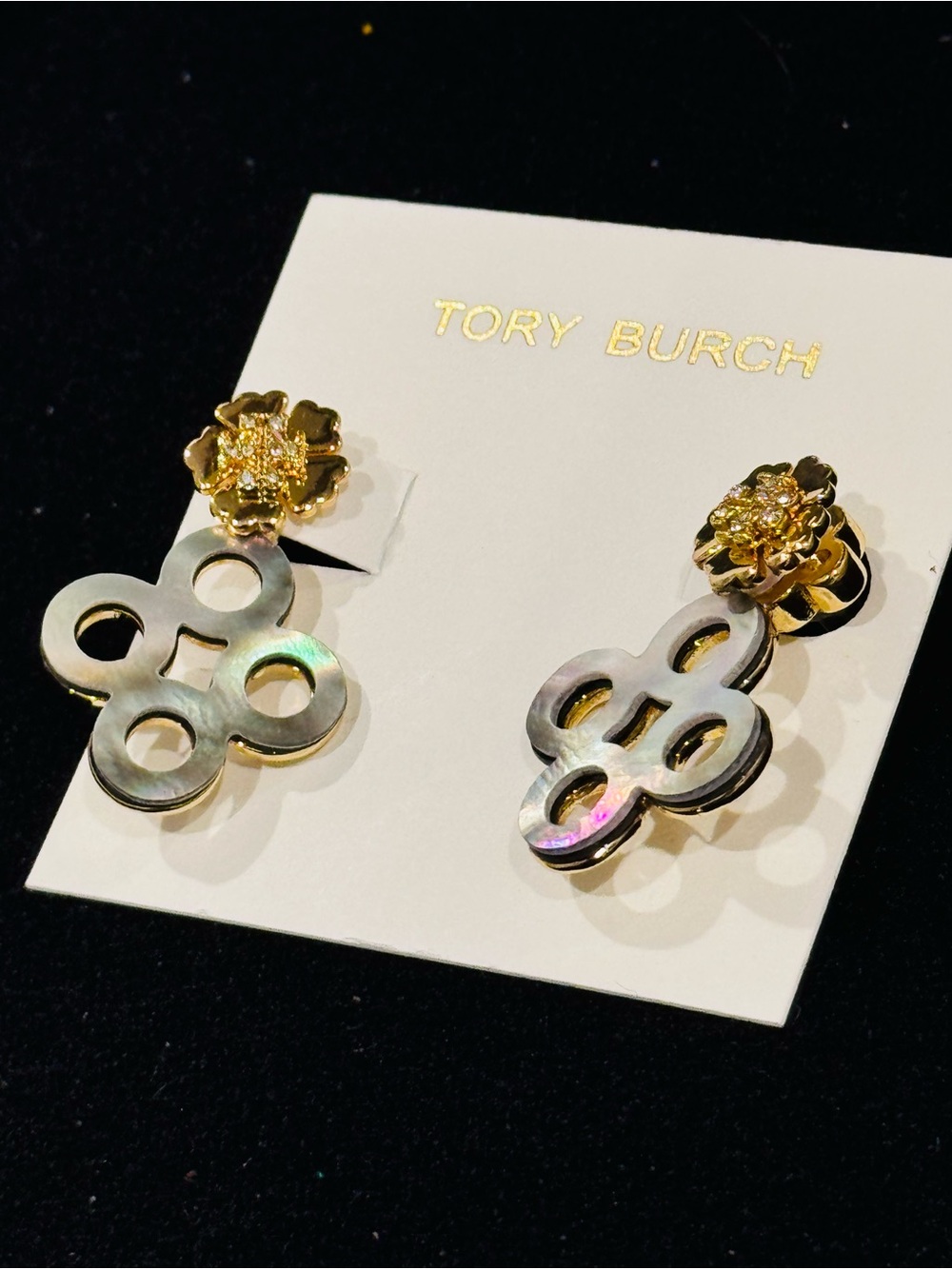 Tory Burch Kira Clover Pavé Front-Back Earrings Gold NWT